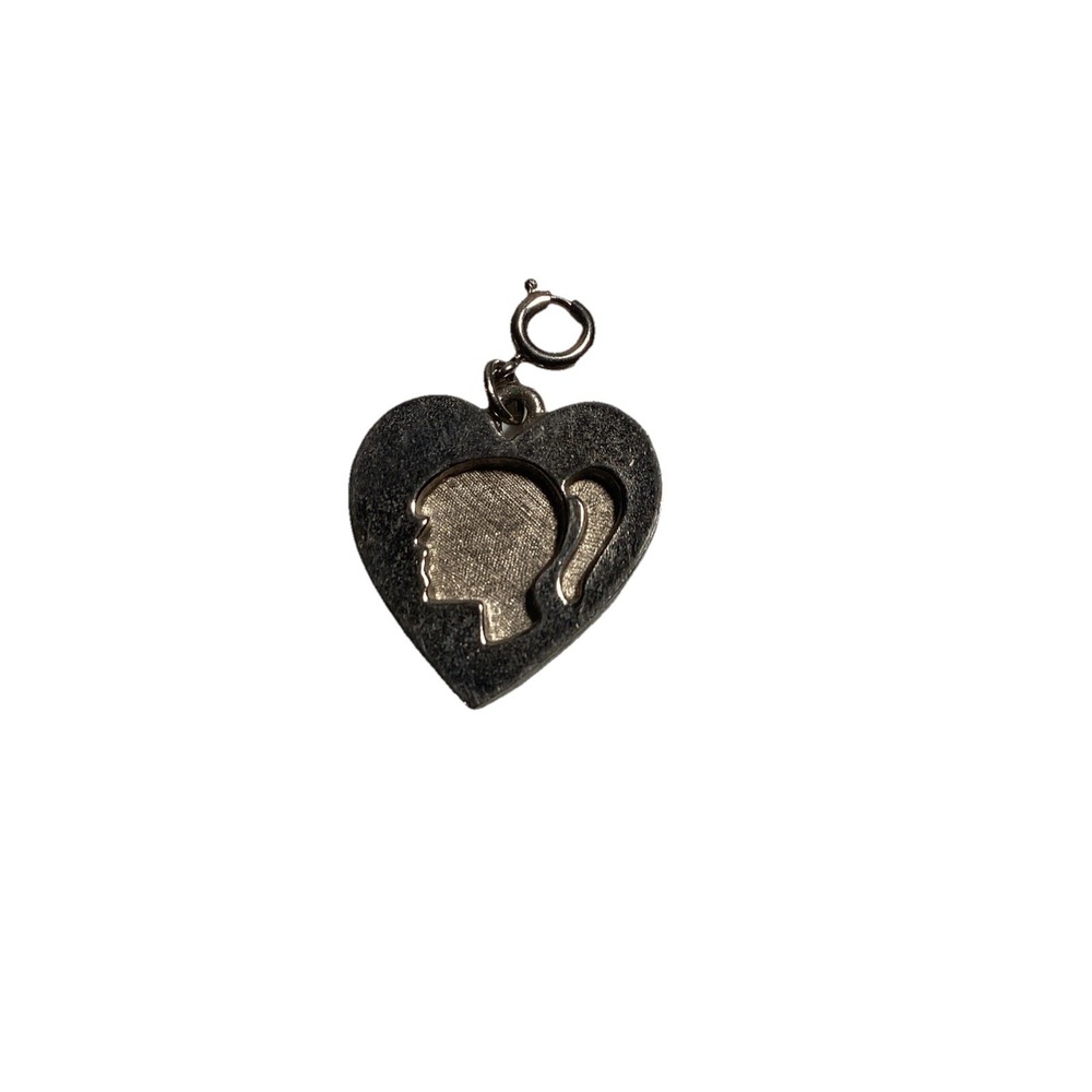 Vintage Girl Cameo Heart Charm Pendant Silver Tone